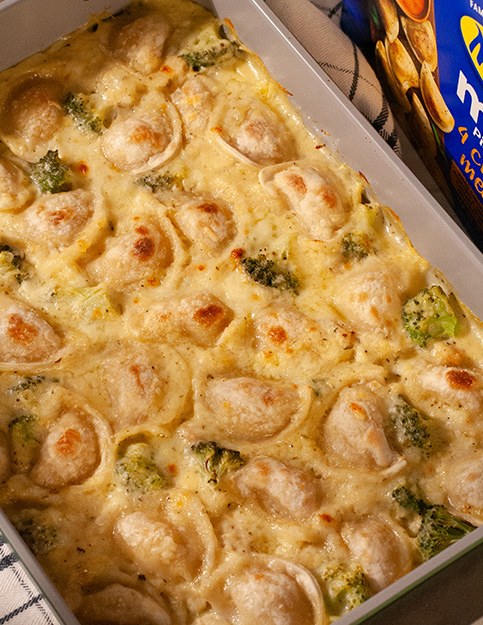 Creamy Chicken & Broccoli Pierogy Bake