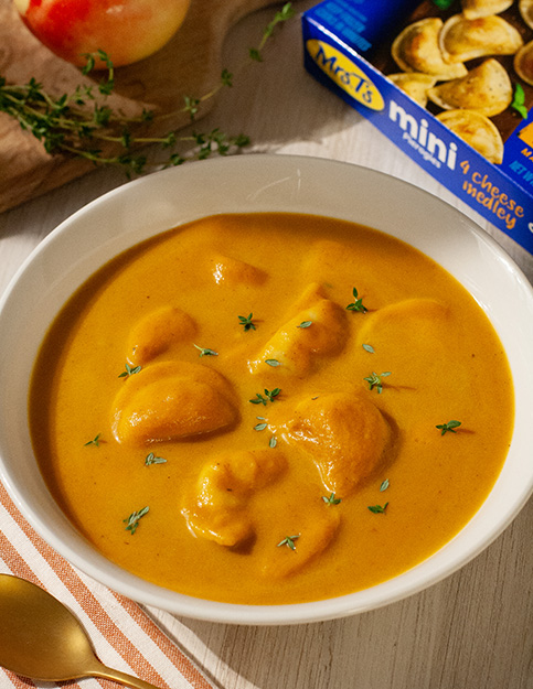 Creamy Pumpkin Soup with Mini Pierogies