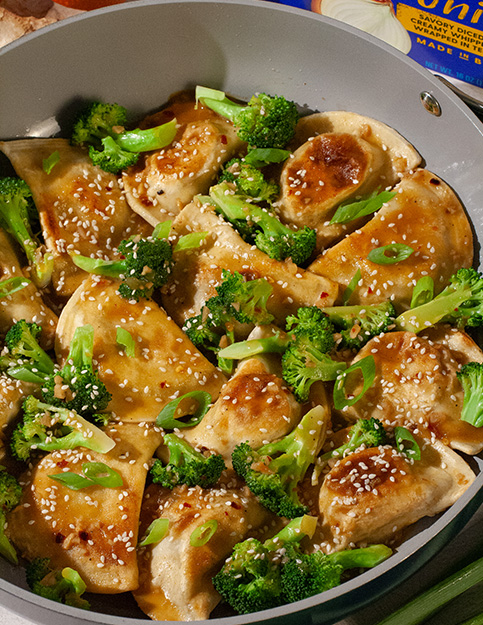 Orange Pierogies & Broccoli