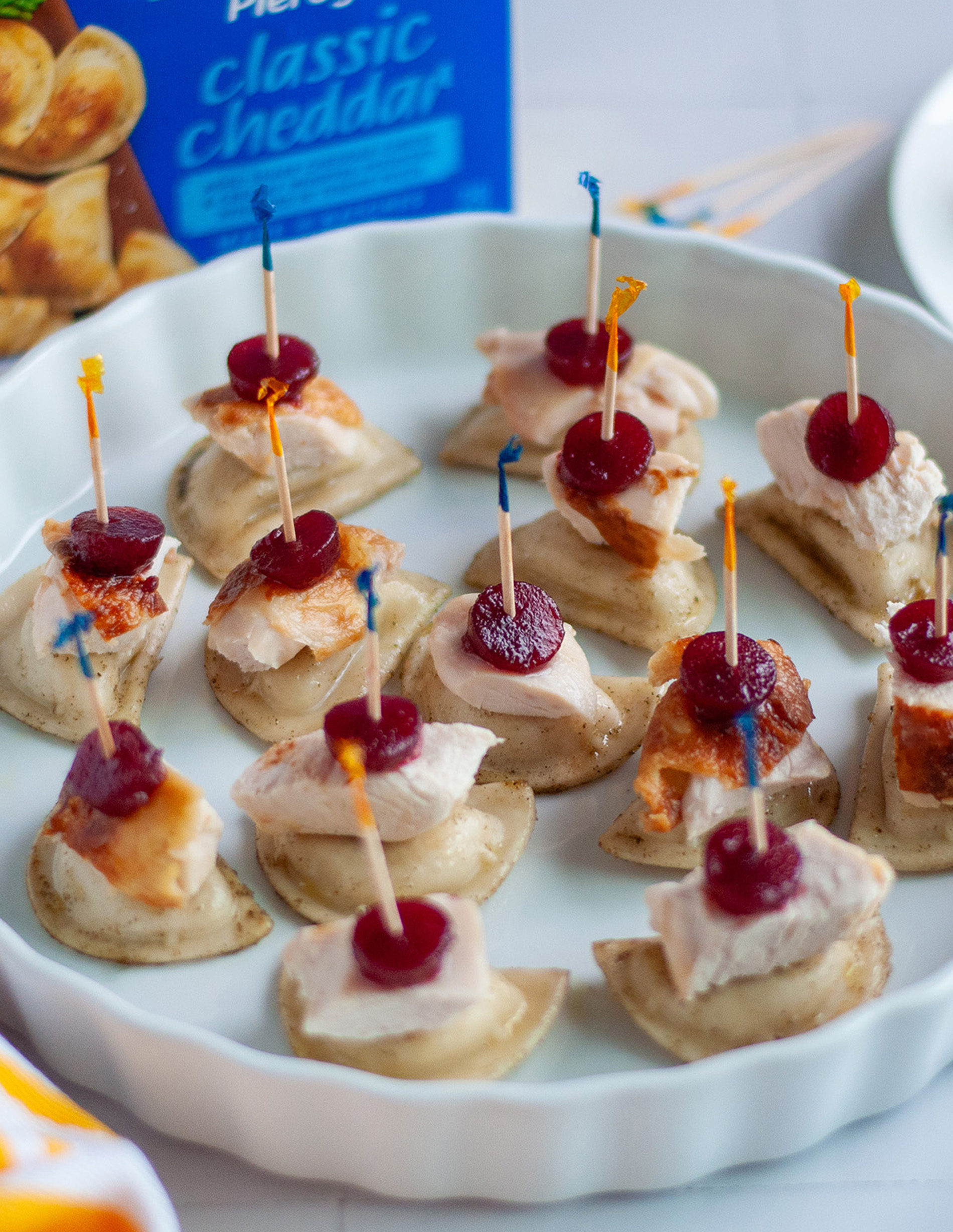 Thanksgiving Pierogy, Turkey, & Cranberry Appetizers