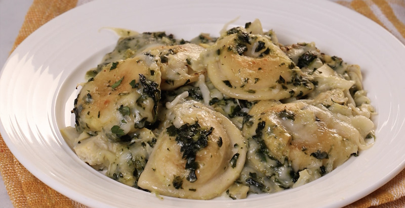 Spinach Artichoke Pierogy Bake